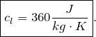 \[ \boxed { c_l = 360 \frac {J}{kg \cdot K} }. \]